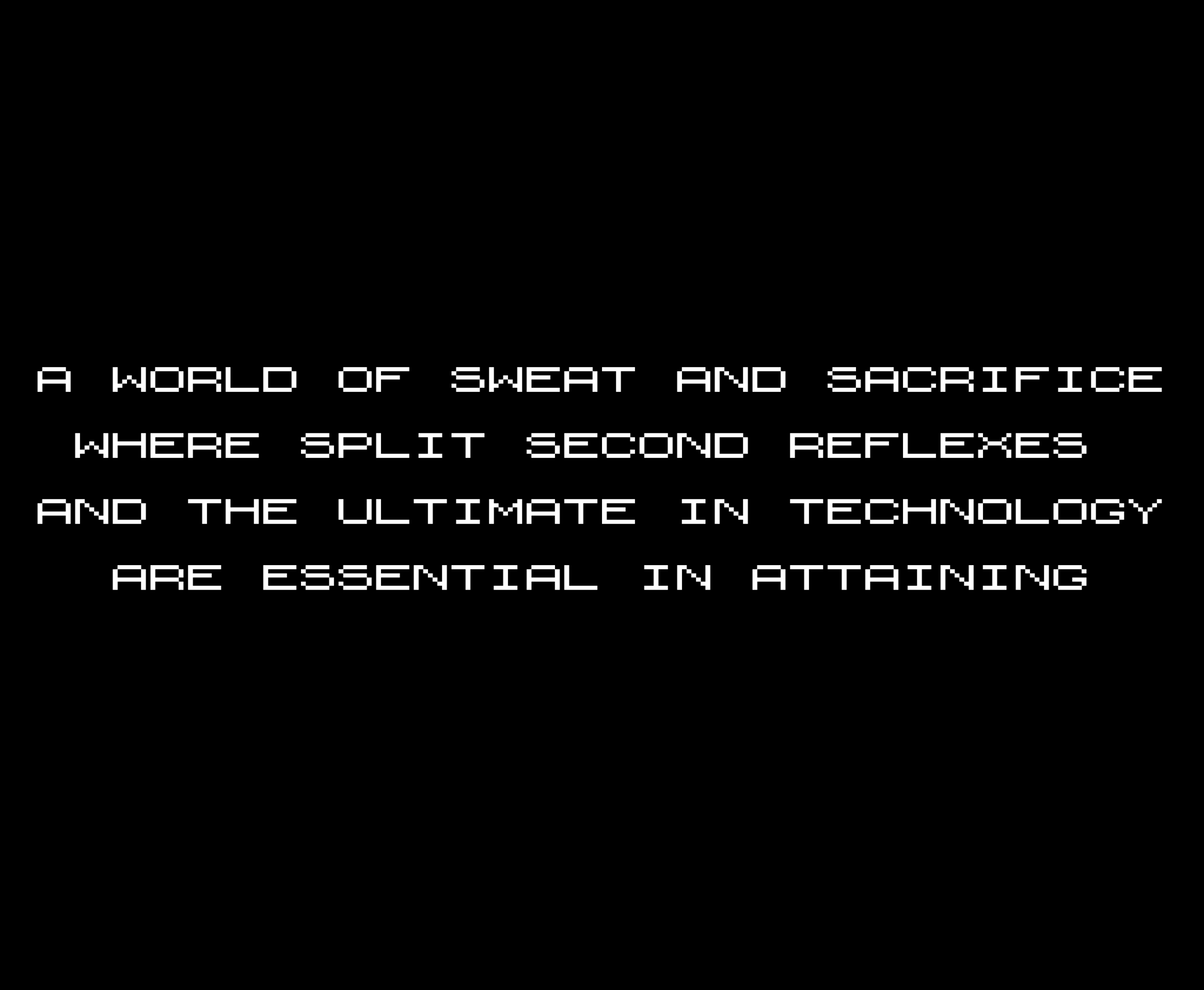 Formula One: Built to Win introduction image reading: A world of sweat and sacrifice where split second reflexes and the ultimate in technology are essential in attaining