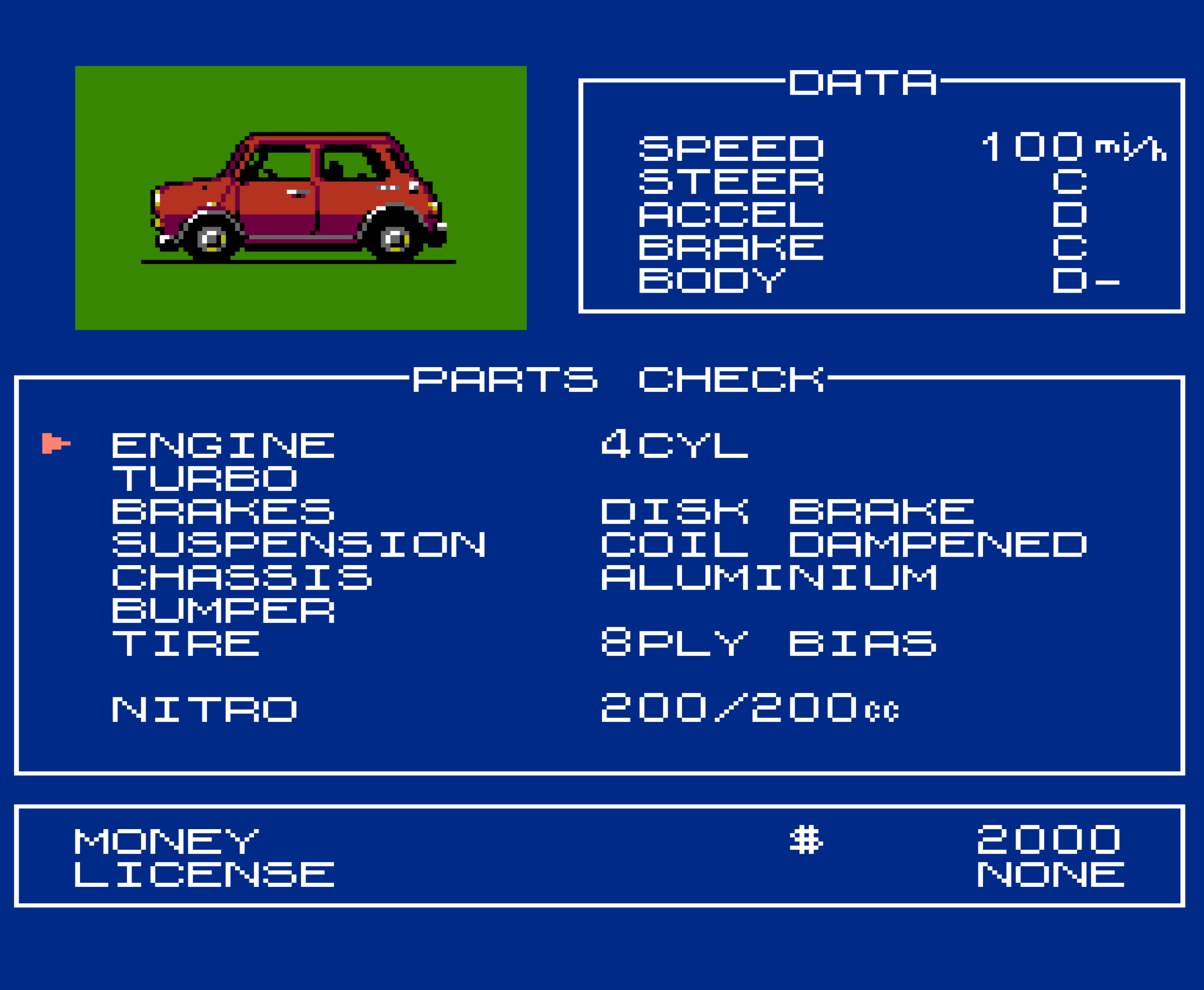 Formula One: Built to Win car upgrade menu screen image